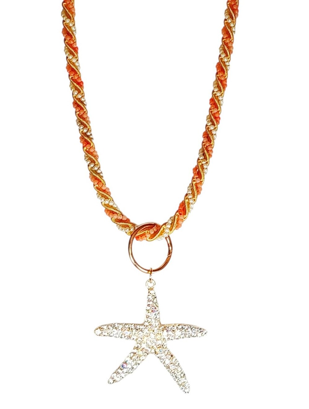 Vintage Beaded Rope Collar Necklace Starfish Charm Retro Resort Mermaidcore 80s